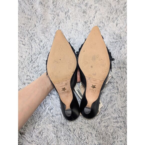 Dior J'Adior Slingback Pumps Bow Black Floral Leather Applique Size 37 - Picture 5 of 13